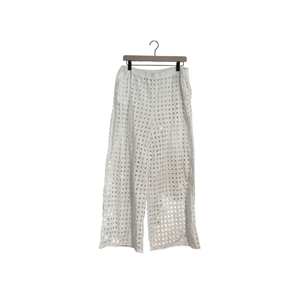 Solid & Striped Eyelet Delaney White Cover Up Pants Resortwear Beach Boho Size L - Picture 2 of 6